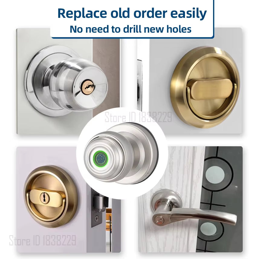 Fingerprint Door Lock with Knob Cylinder Smart Lock Keyless Entry Door Lock with APP Black Smart Fingerprint Lock Door Knob